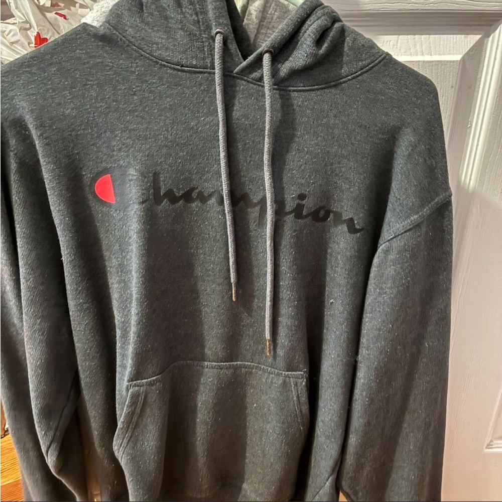 Champion Dark Gray Hoodie with Red Logo